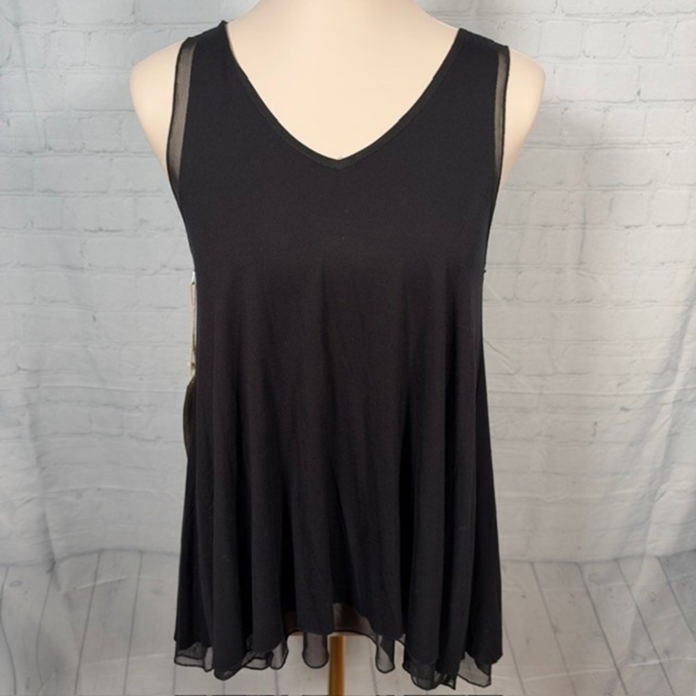 NWT Grace & Lace Black Tiered Mesh Tank Top V-Neck Women's S